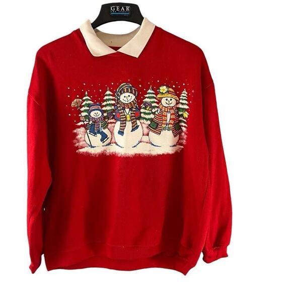 Vintage 90s Basic Editions Holiday Snowman Graphic Christmas Sweatshirt Large - Picture 1 of 5